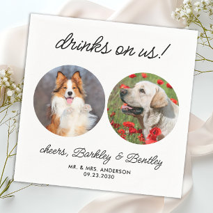 Personalised Drinks On Us 2 Photo Pet Dog Wedding Napkin