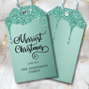 Personalised Dripping Glitter Merriest Christmas Gift Tags