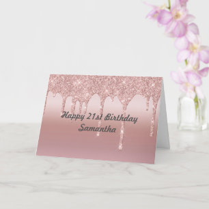 Personalised Dripping Glitter Rose Gold Card