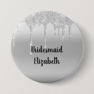 Personalised Dripping Glitter Silver Bridesmaid  7.5 Cm Round Badge