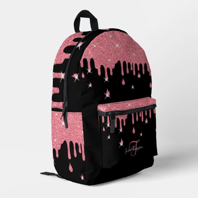 Personalised Dripping Pink Glitter Effect Sparkle Printed Backpack (Back Corner Left)
