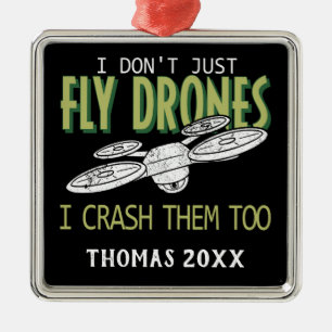 Personalised Drone Crash Multirotor Quadcopter Metal Ornament