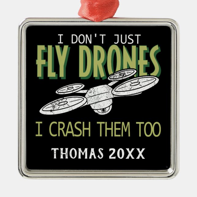 Personalised Drone Crash Multirotor Quadcopter Metal Ornament (Front)