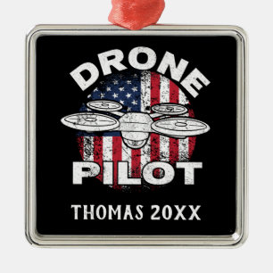 Personalised Drone Pilot Multirotor Quadcopte Metal Ornament
