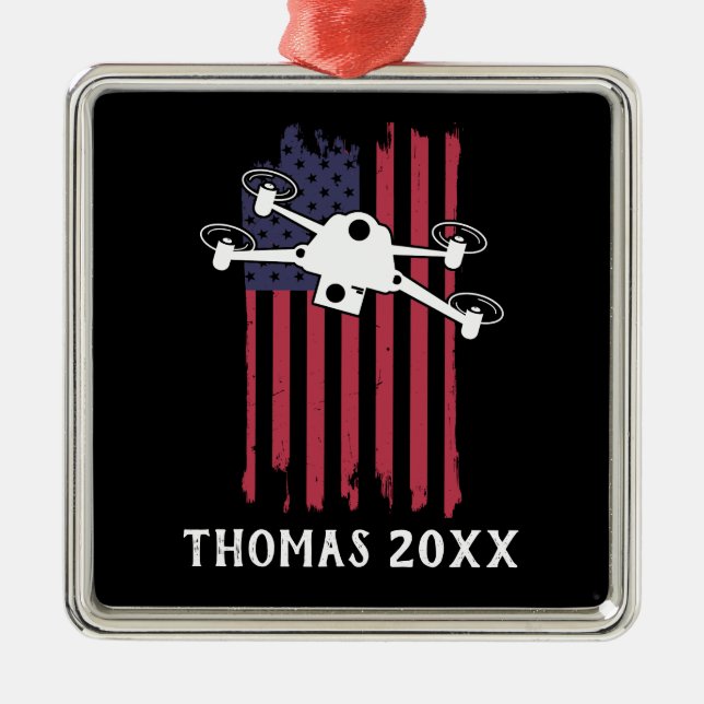 Personalised Drone Pilot Multirotor Quadcopter Metal Ornament (Front)