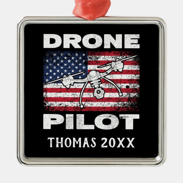 Personalised Drone Pilot Multirotor Quadcopter Metal Ornament (Front)
