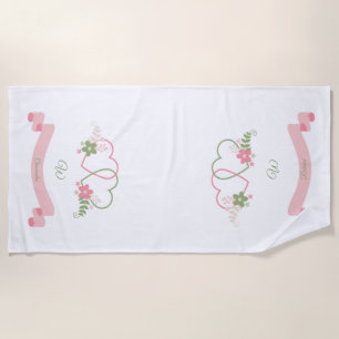 Personalised Dual Hearts Newlywed Beach Towel