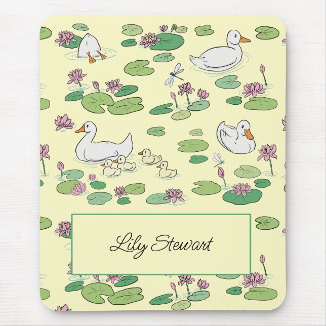 Personalised Ducks & Waterlily Yellow Mousepad (Front)