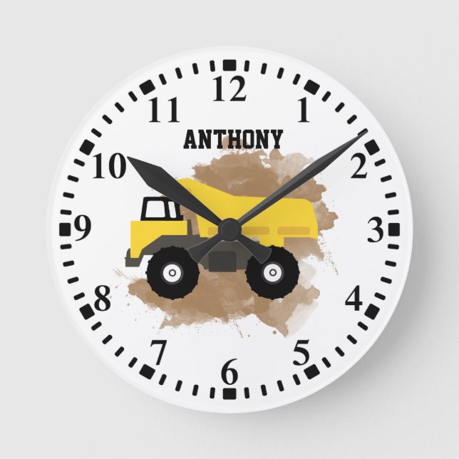 Personalised Dump Truck Construction Mud Round Clock (Front)