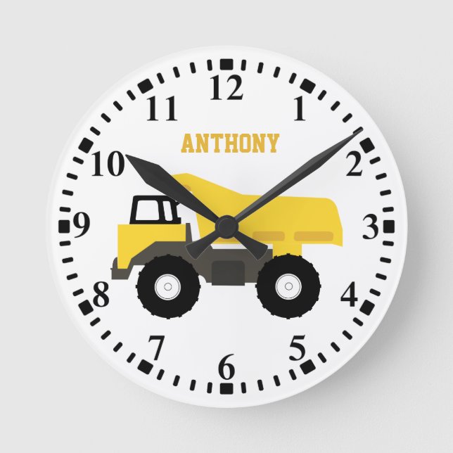 Personalised Dump Truck Construction Trucks Round Clock (Front)
