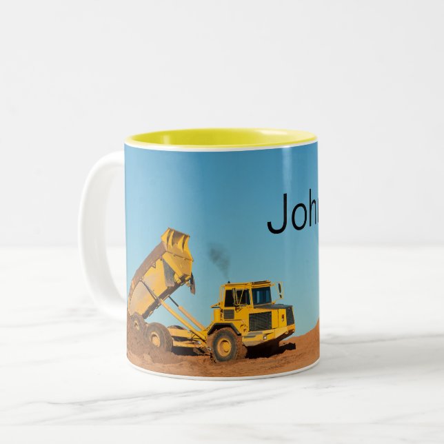 Personalised Dump Truck Two-Tone Coffee Mug (Front Left)