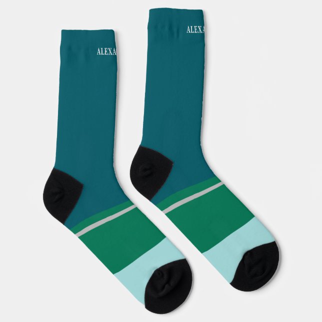Personalised /Dusky Blue Green & Light Blue Socks (Right)