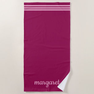 Personalised Dusky Maroon w/ Pink Stripes Beach Towel