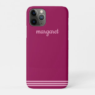 Personalised Dusky Maroon w/ Pink Stripes iPhone 11 Pro Case