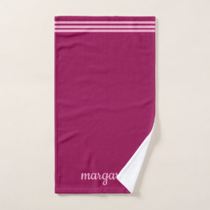 Personalised Dusky Maroon w/ Pink Stripes Hand Towel