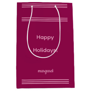 Personalised Dusky Maroon w/ Pink Stripes Medium Gift Bag