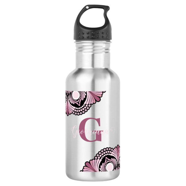 Personalised Dusky Rose Boho Floral Dot Mandala 710 Ml Water Bottle (Front)