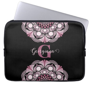Personalised Dusky Rose Boho Floral Dot Mandala Laptop Sleeve