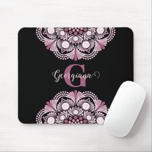 Personalised Dusky Rose Boho Floral Dot Mandala Mouse Pad