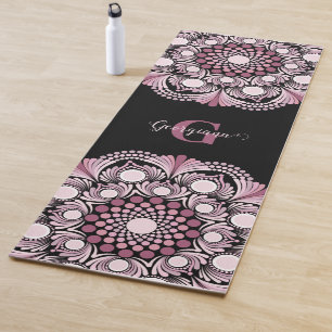 Personalised Dusky Rose Boho Floral Dot Mandala Yoga Mat