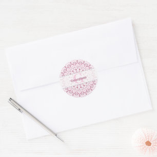 Personalised Dusky Rose Confetti Lace Dot Mandala Classic Round Sticker