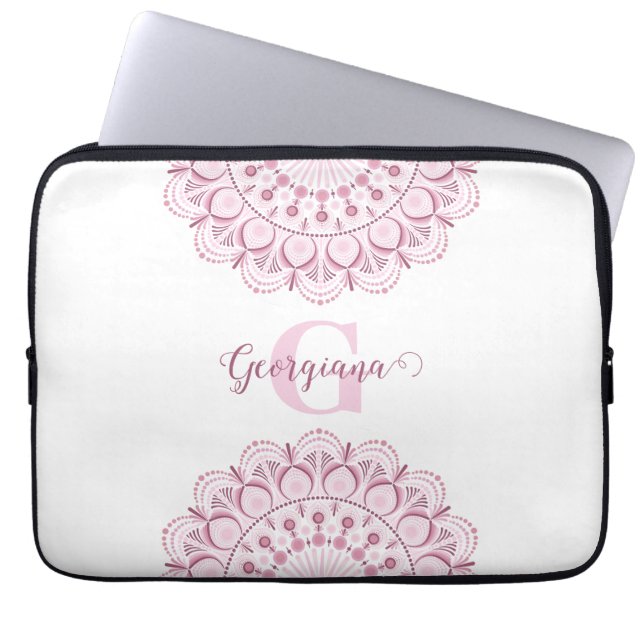 Personalised Dusky Rose Confetti Lace Dot Mandala Laptop Sleeve (Front)