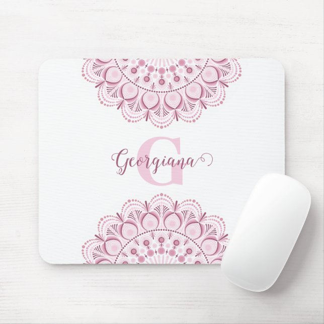 Personalised Dusky Rose Confetti Lace Dot Mandala Mouse Pad (With Mouse)