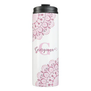 Personalised Dusky Rose Confetti Lace Dot Mandala Thermal Tumbler