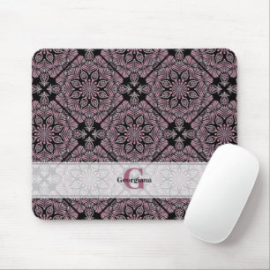 Personalised Dusky Rose Floral Fronds Mandala Tile Mouse Pad