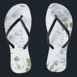 Personalised dusty blue botanical floral bride thongs<br><div class="desc">Modern watercolor floral in dusty blue and sage green,  elegant and romantic,  great personalised bridal party gifts for bride to be.</div>