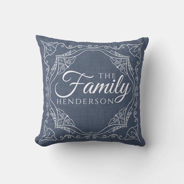 Personalised Dusty Blue Elegant Family Name Modern Cushion (Front)