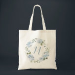 Personalised dusty blue floral monogram tote bag<br><div class="desc">Modern monogram surrounded by watercolor floral wreath in dusty blue and sage green,  elegant and romantic,   great personalised bridal party gifts.</div>