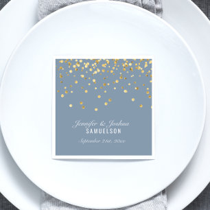 Personalised Dusty BLUE Gold Confetti Wedding Napkin