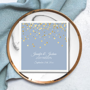 Personalised Dusty BLUE Gold Confetti Wedding Napkin