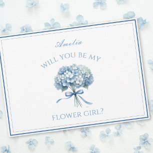 Personalised Dusty Blue Hydrangea Bow Flower Girl Card