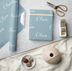 Personalised Dusty Blue Modern Script Name Wrapping Paper
