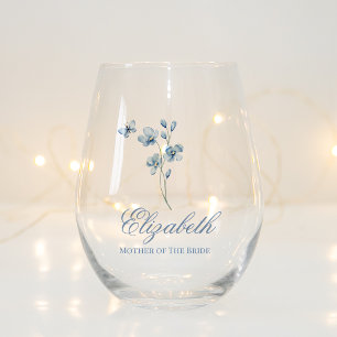 Personalised Dusty Blue Wildflower Bridal Shower Stemless Wine Glass