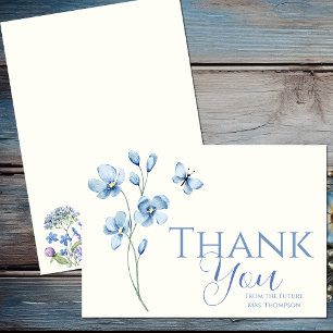 Personalised Dusty Blue Wildflower Bridal Shower Thank You Card