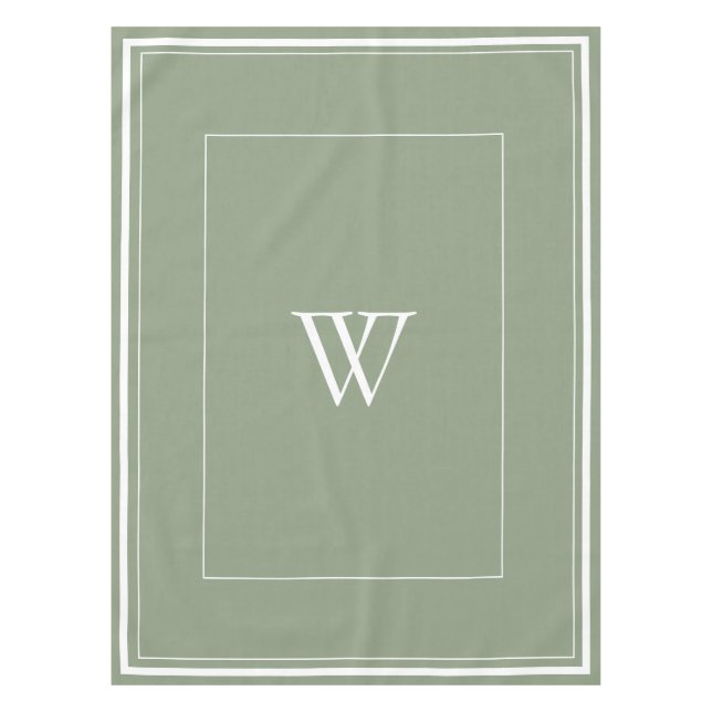 Personalised dusty green initial  tablecloth (Front)