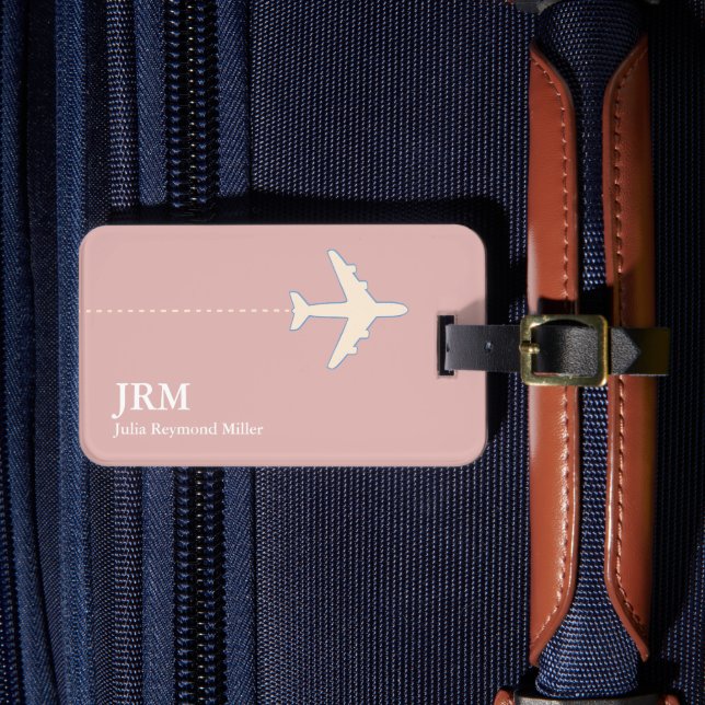 Personalised Dusty Pink Aeroplane Travelers Luggage Tag (Front Insitu 4)