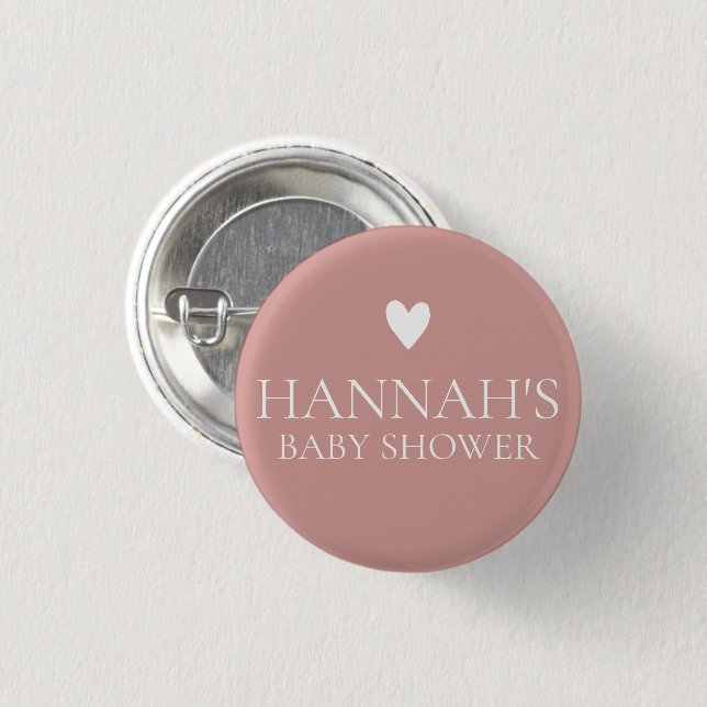 Personalised Dusty Pink/ Rose Baby Girl shower 3 Cm Round Badge (Front & Back)