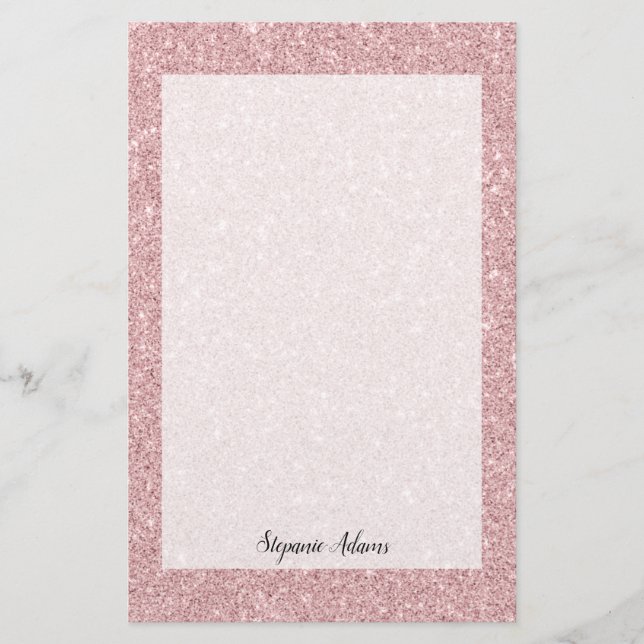 Personalised Dusty Rose Glitter Stationery (Front)