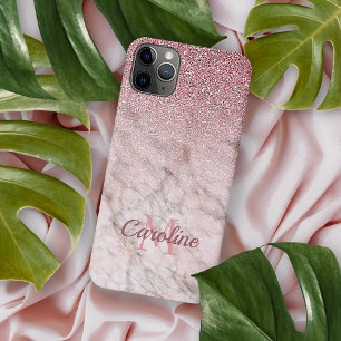 Personalised Dusty Rose Gold Glitter Pink Marble iPhone 11 Pro Max Case