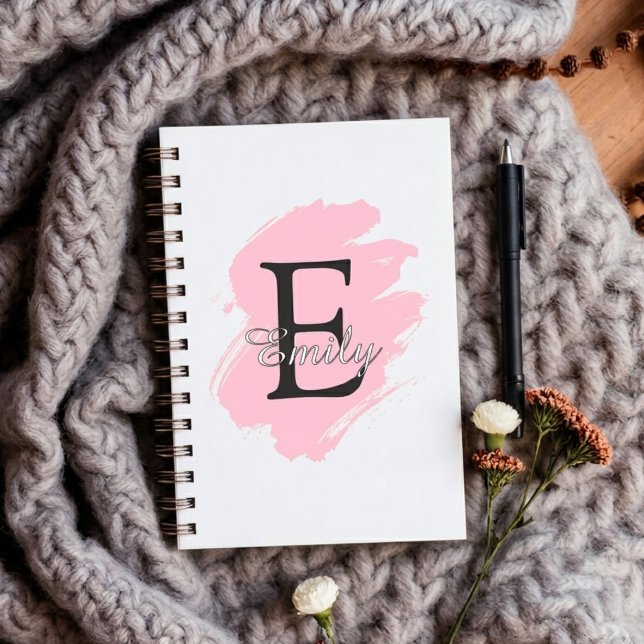 Personalised Dusty Rose Monogram Spiral Notebook (Fully customizable paint stroke monogram notebook)