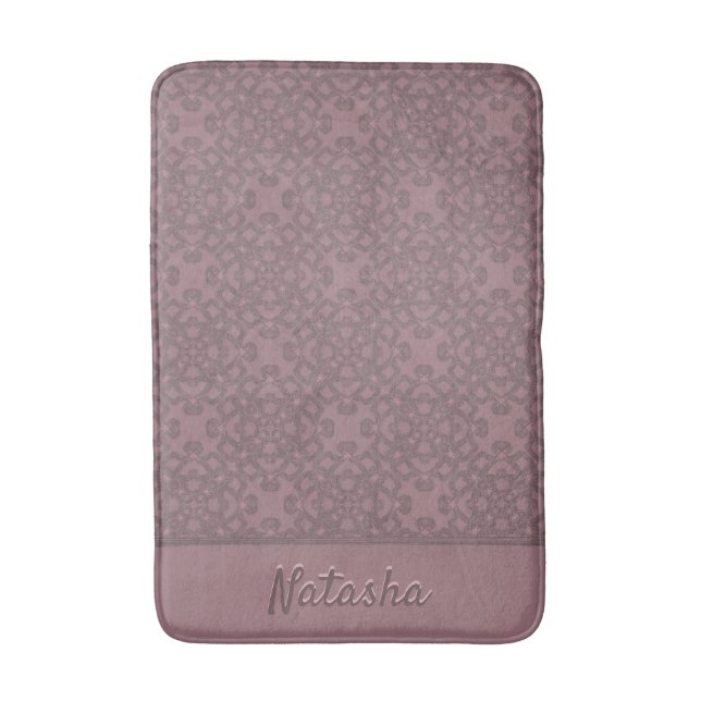 Personalised Dusty Rose Pattern Bath Mat (Front Vertical)