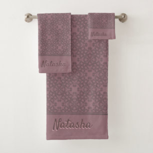 Personalised Dusty Rose Pattern Bath Towel Set