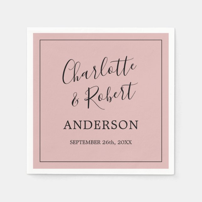 Personalised Dusty Rose Pink Black Wedding Napkin (Front)