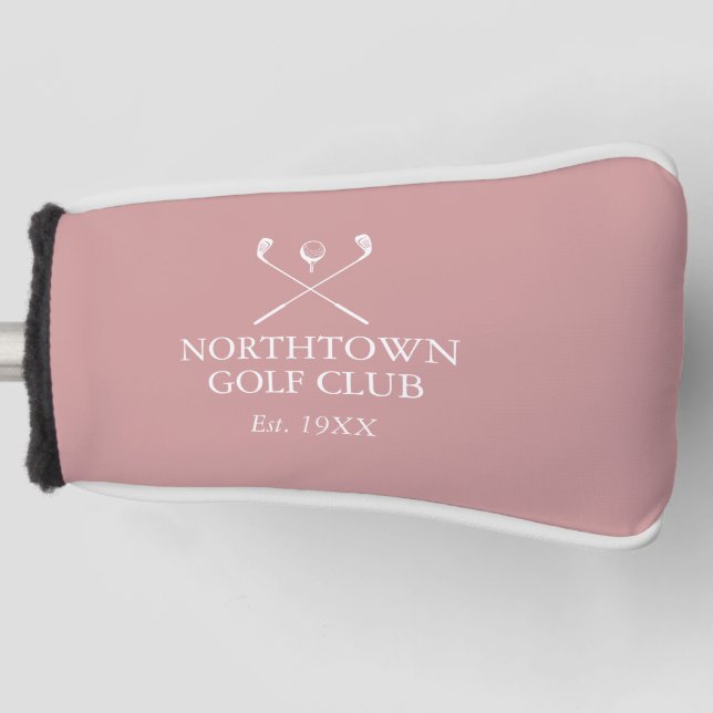 Personalised Dusty Rose Pink Golf Club Name Golf Head Cover (Front)