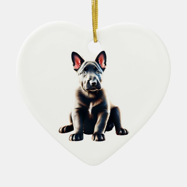 Personalised Dutch Shepherd Puppy Ceramic Ornament (Front)