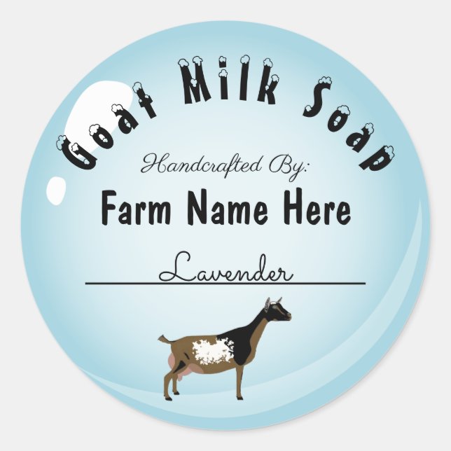 Personalised Dwarf Goat Milk Soap Blue Bubble Classic Round Sticker (Front)